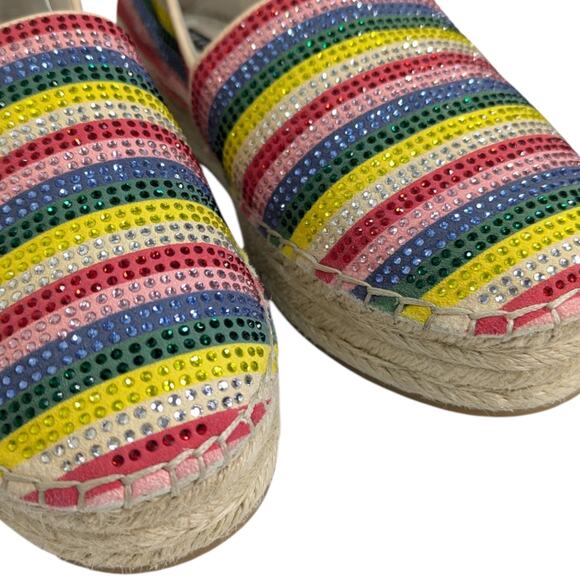 Alice + Olivia Espadrille Dalyn Platform Shoes 8 Crystal Rainbow Striped Slip On - Picture 6 of 12
